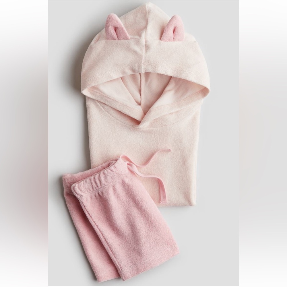H&M Baby Hooded Terry 2 Piece Set in Pink